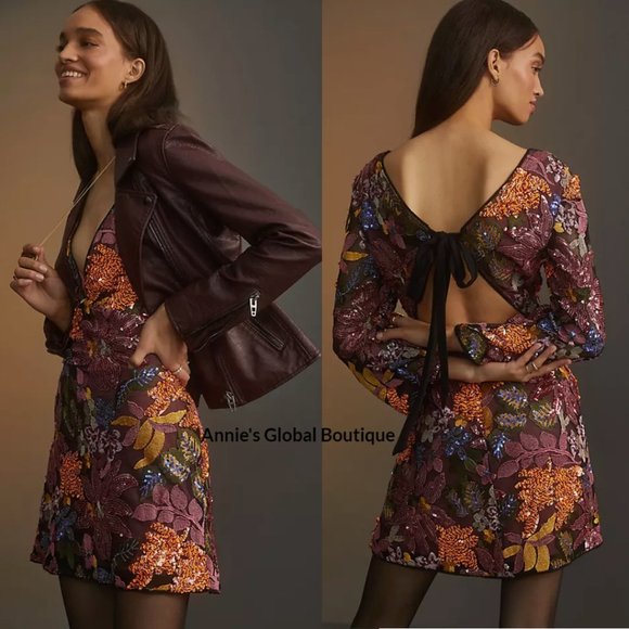 RARE NWT ANTHROPOLOGIE Sequined Embroidered Cut-Out Mini Dress. Size 20W - Picture 7 of 16